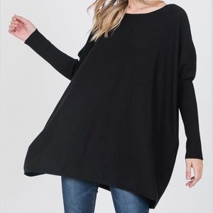 New Oversized Black Batwing Sleeve Slouchy Sweater